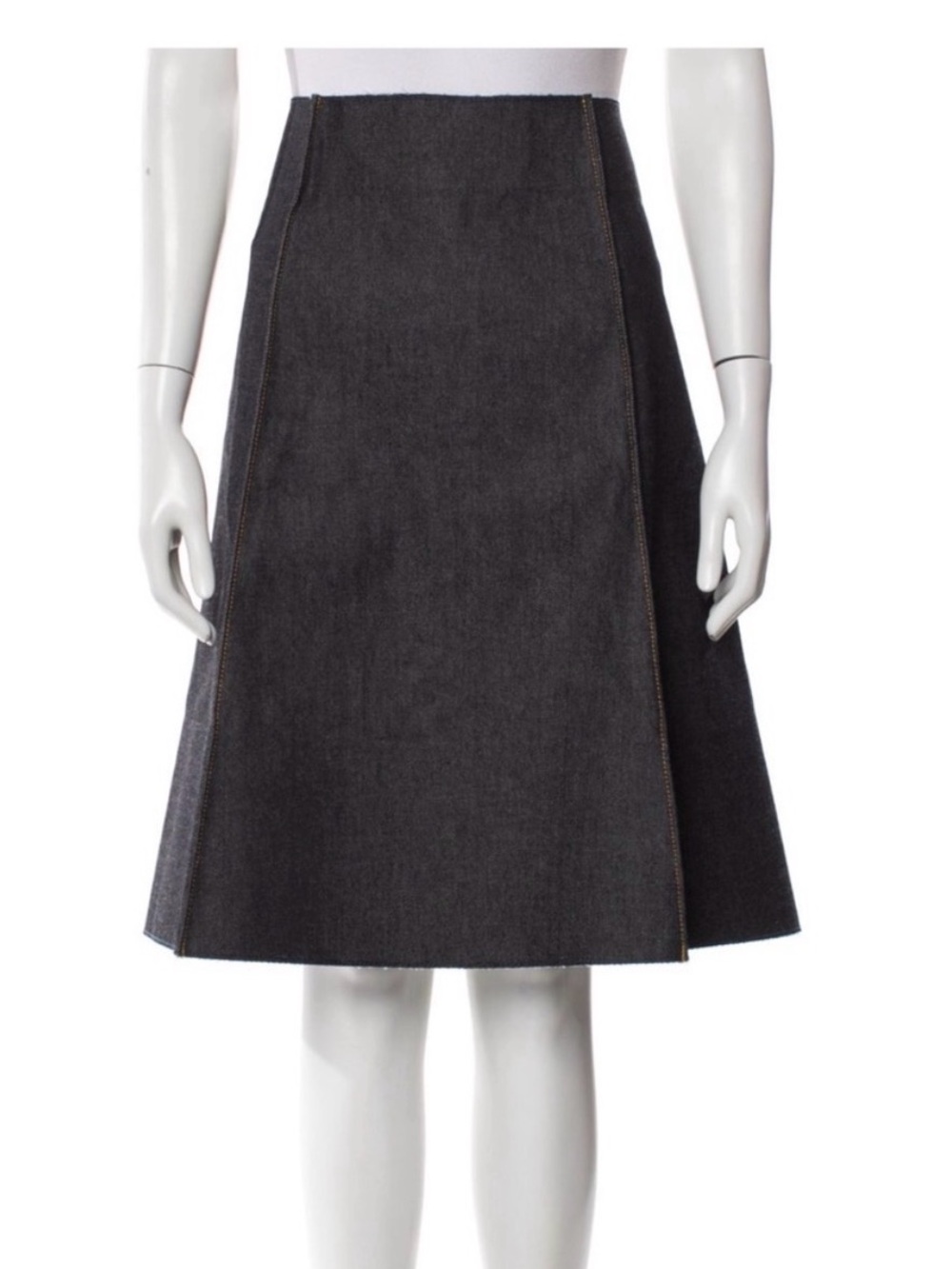 Tory Burch Dark Blue Raw Edge Unwashed A-Line Denim Skirt